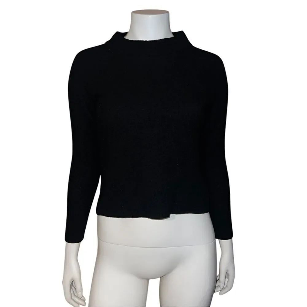 Athleta Black Merino Wool Black Cropped Sweater 3/4 Sleeve Small NWOT